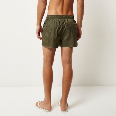 Khaki green plain swim shorts